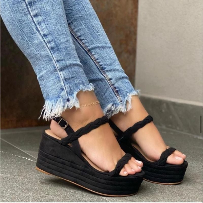 Sandália Anabela Plataforma Flatform Preta Nunca Usado 104658231