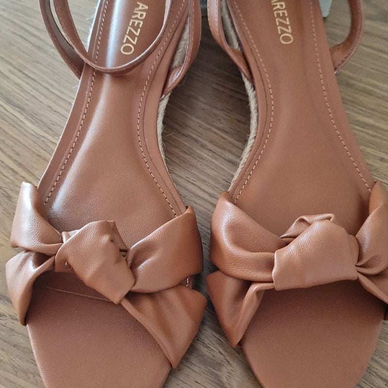 Sandalia Arezzo 38 Nova Couro Eco Marrom Caramelo Original Anabela