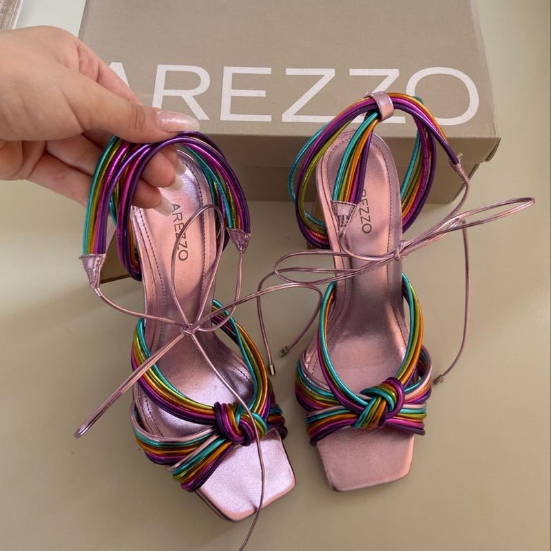 Sandalia Arezzo Couro Lilás Metalizado Colorida 35 Sandália