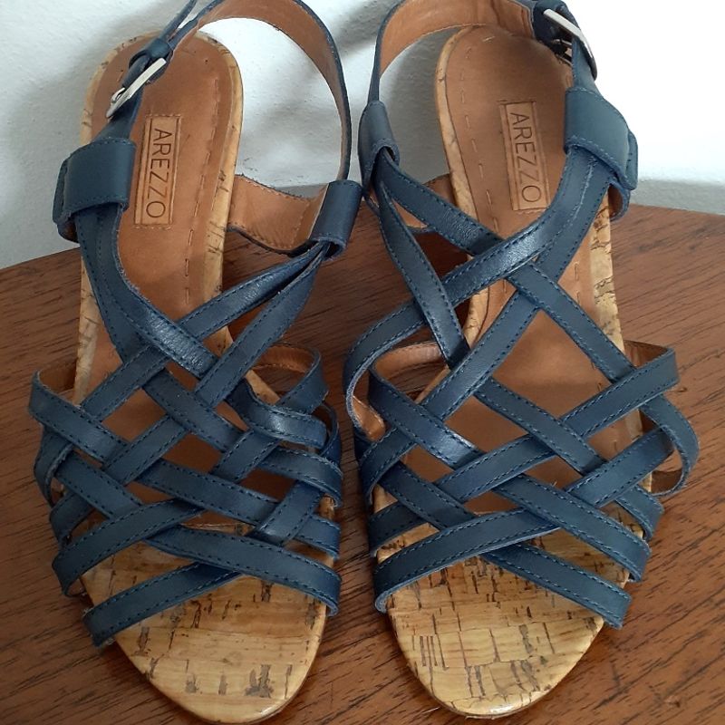 Sand lia Arezzo Couro Tran ado Azul Marinho Tam. 35 Sand lia
