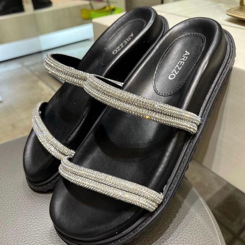 Sand lia Arezzo Papete Birken Rasteira Tratorada Strass Preto