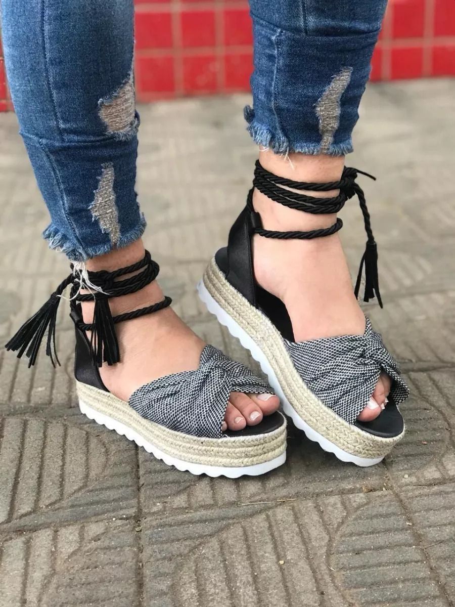 sandalia avarca flatform feminina corda anabela amarrar moda