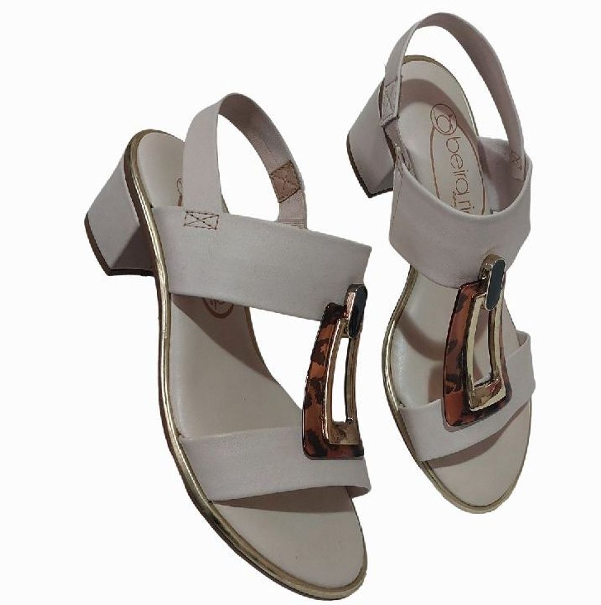 Sandalia Beira Rio Nova Nude Bege Animal Print Fivela Número 34