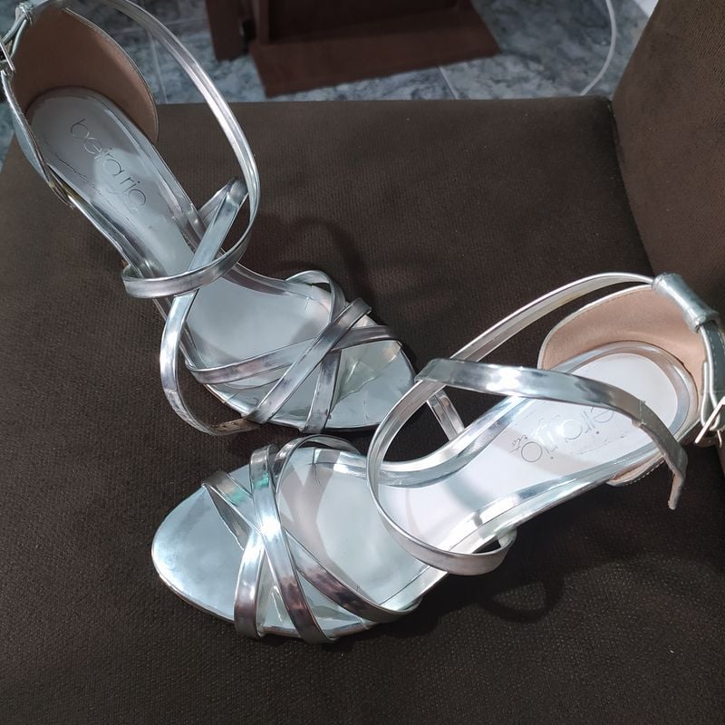 Sandália Feminina Sandalia Salto Alto Fino Prata Sandália Beira