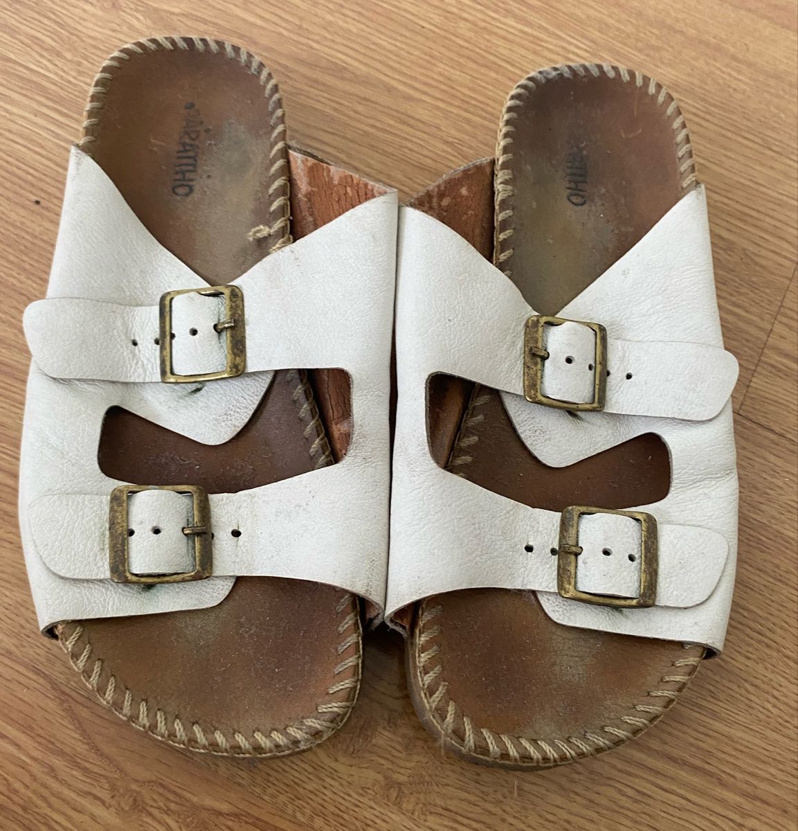 Sandália Birken Branca Couro Legítimo Sandália Feminina Usado