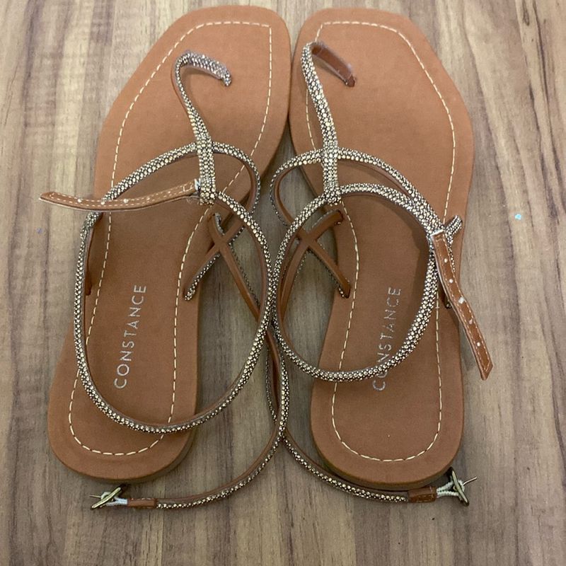 Sandália Bronze com Tiras em Strass 37 Sandália Feminina Constance Usado  96414542 enjoei