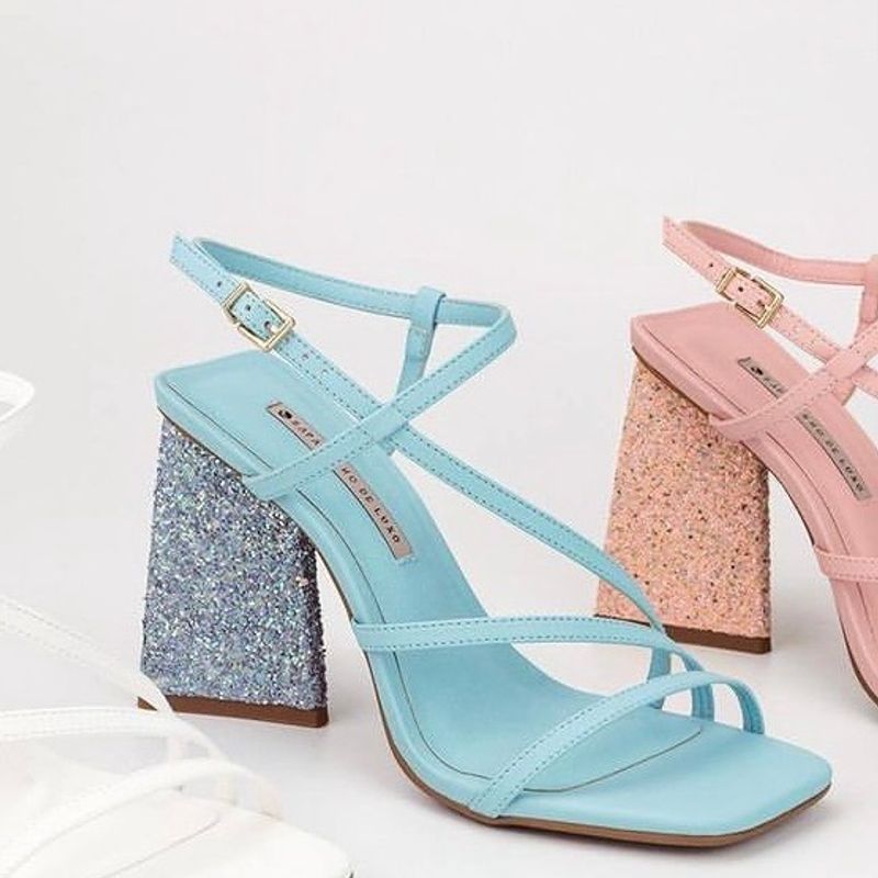 Sand lia com Salto Geom trico Tamanho 36 Cor Azul Sand lia