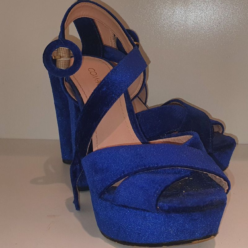 Sandalia salto store grosso azul royal