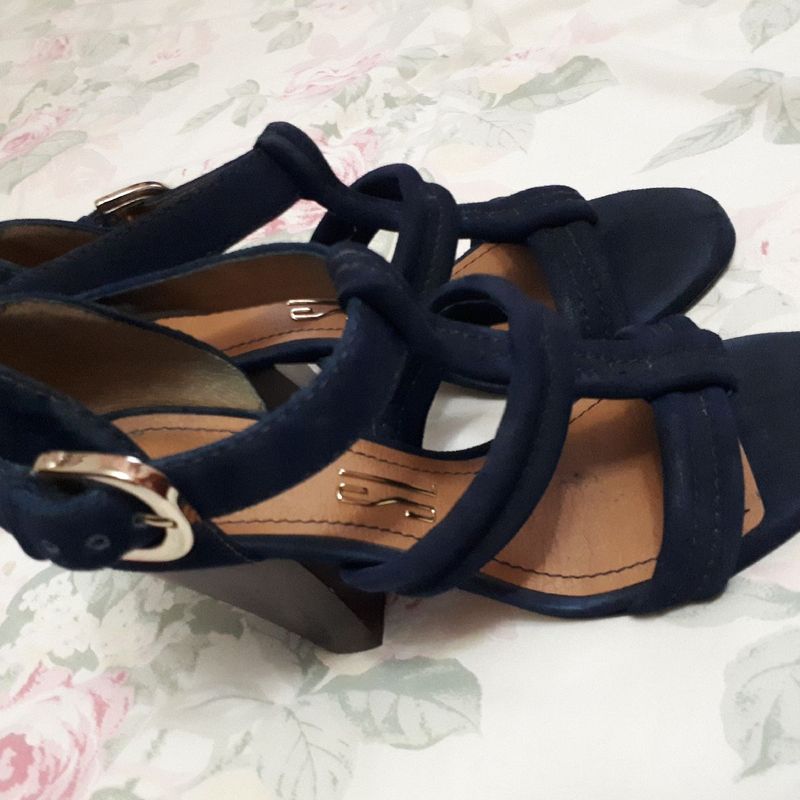 Sandália Couro Legítimo Sapato Marrom Toe Salto Alto Scarpin Azul