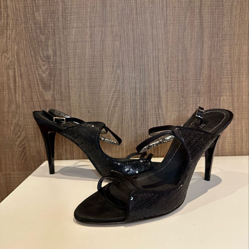 Sandália de Festa Paetê Preto e Cetim Sandália Feminina Dumond