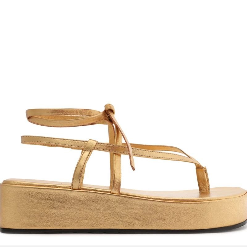 Sand lia Dourada Flatform Amarra o Arezzo Sand lia Feminina