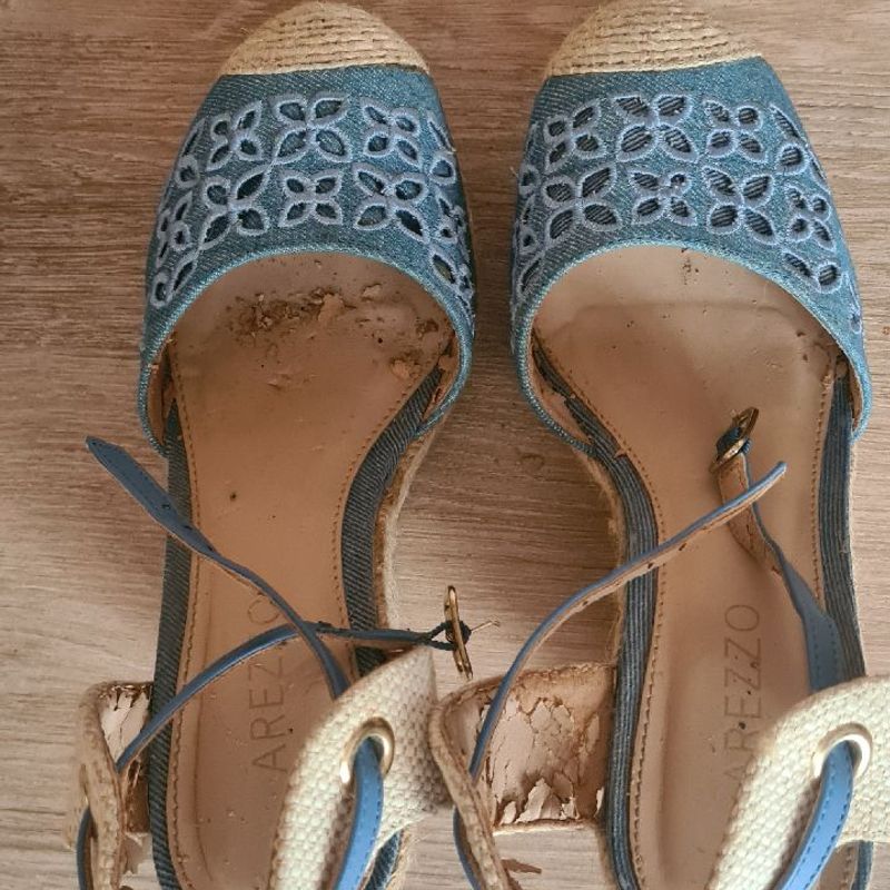 Sandalia Espadrilhe Anabela Arezzo Azul Jeans Sand lia Feminina