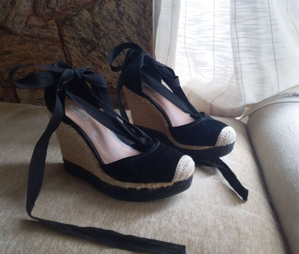 sandalia anabela arezzo espadrille