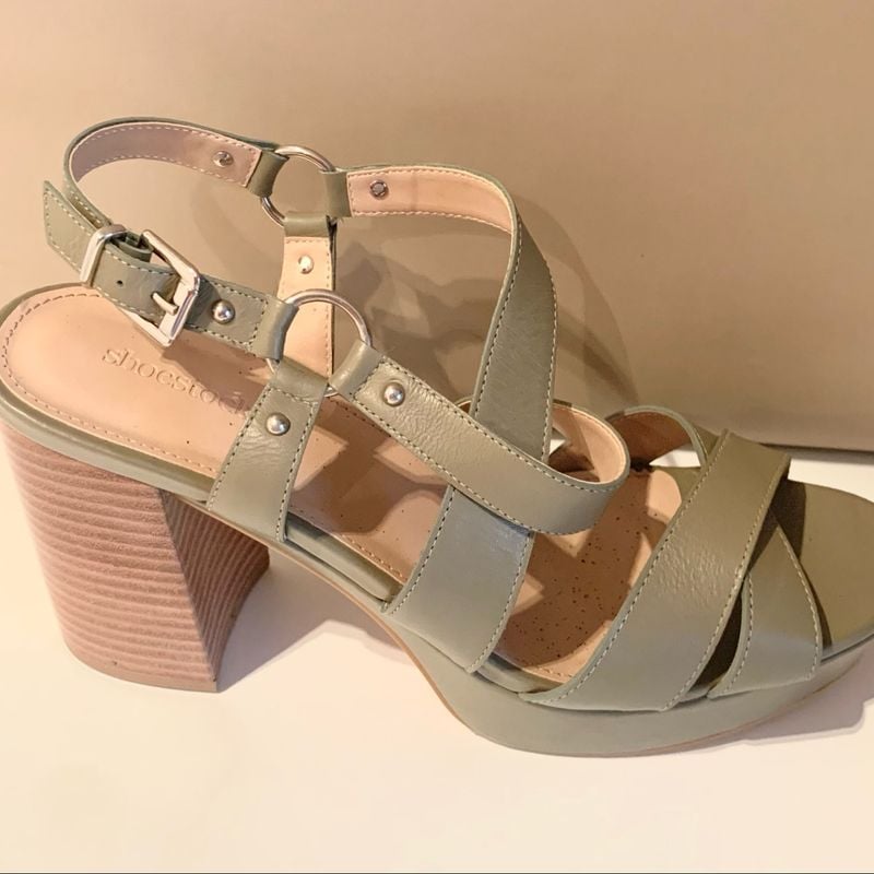 Sandália Feminina Salto Madeira Meia Pata Verde Militar Shoestock