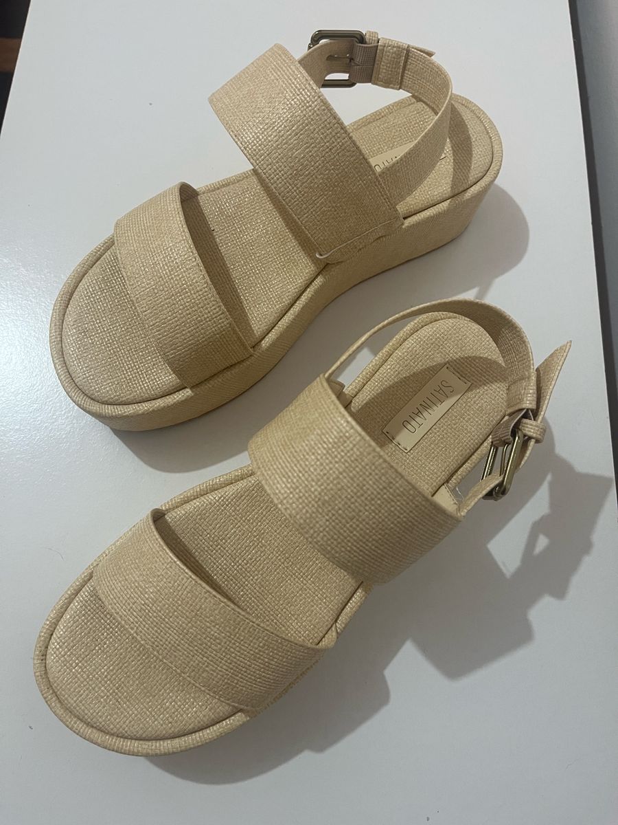 Sandália Flatform Satinato (renner) Ráfia Bege Tam 37 10/10 | Rasteira ...