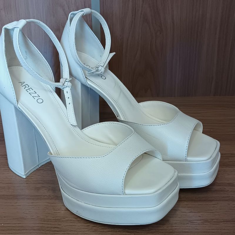 Sandália Meia Pata, Salto Alto e Bloco, Tam 37, Branco, Arezzo