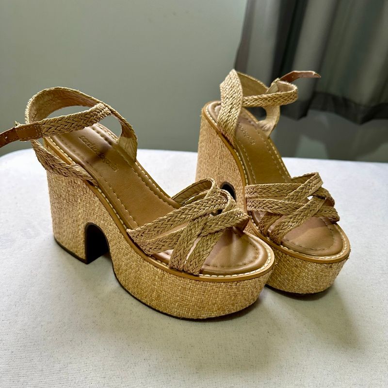 Sandália Meia Pata Salto Plataforma de Palha Sonho Dos Pés Sonho