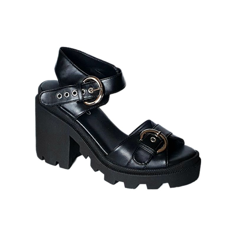 Sandália Meia Pata Tratorada Arezzo em Couro Preta Sandália