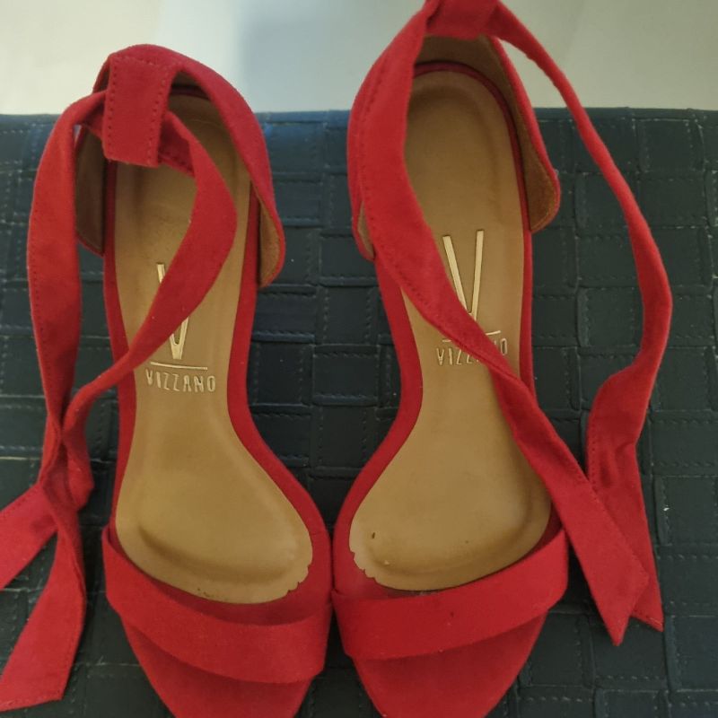 Sandália Nobuck Vermelha Vizzano com Amarração No Tornozelo Tam 37