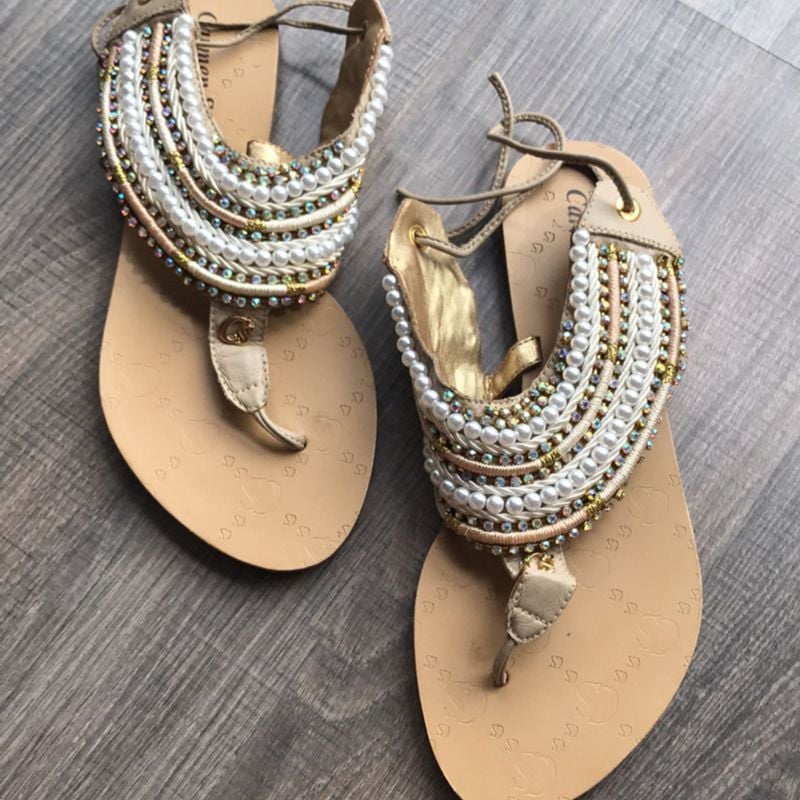 Sandália Rasteira Sandalia Com Pedraria Carmen Steffens SandÃ¡lia