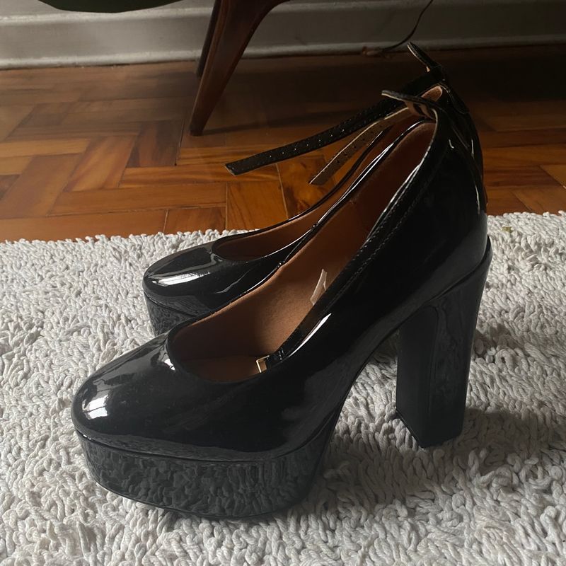 Sandália Peep Toe Estilo Mary Jane 15cm Satinato Nunca Usado