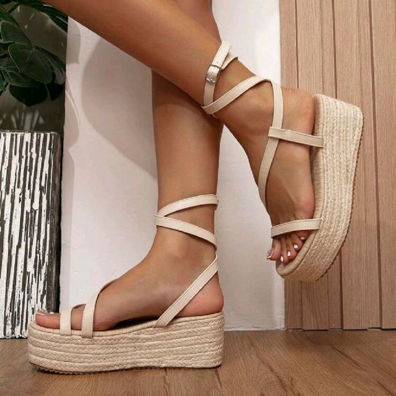 Sandália Plataforma Salto Médio Anabela Sandália Feminina Shein