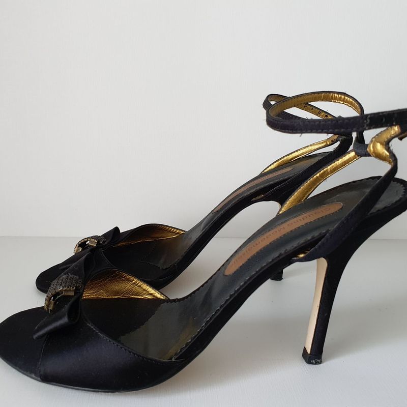 Sandália Preta Cetim Festa Salto Alto Strass Sandália Feminina Claudina  Usado 40403070 enjoei