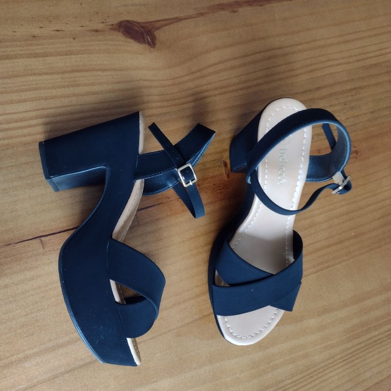 Sandália Preta Salto Grosso Nobuck Meia Pata Bebecê Usado