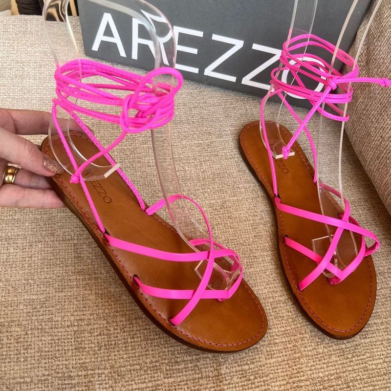 Sand lia Rasteira Arezzo Pink Rosa Neon Amarra o Sand lia