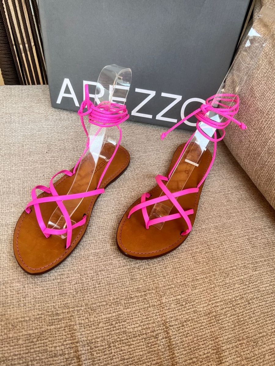 Sand lia Rasteira Arezzo Pink Rosa Neon Amarra o Sand lia