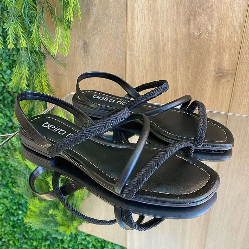 Sandália Beira Rio Preta Sandália Rasteira Beira Rio Preto