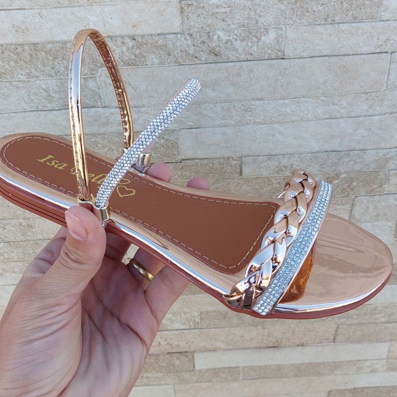 Sand lia Rasteira de Luxo Metalizada com Strass Cristal Rasteira Feminina Isa Belly Nunca Usado 89228809 enjoei