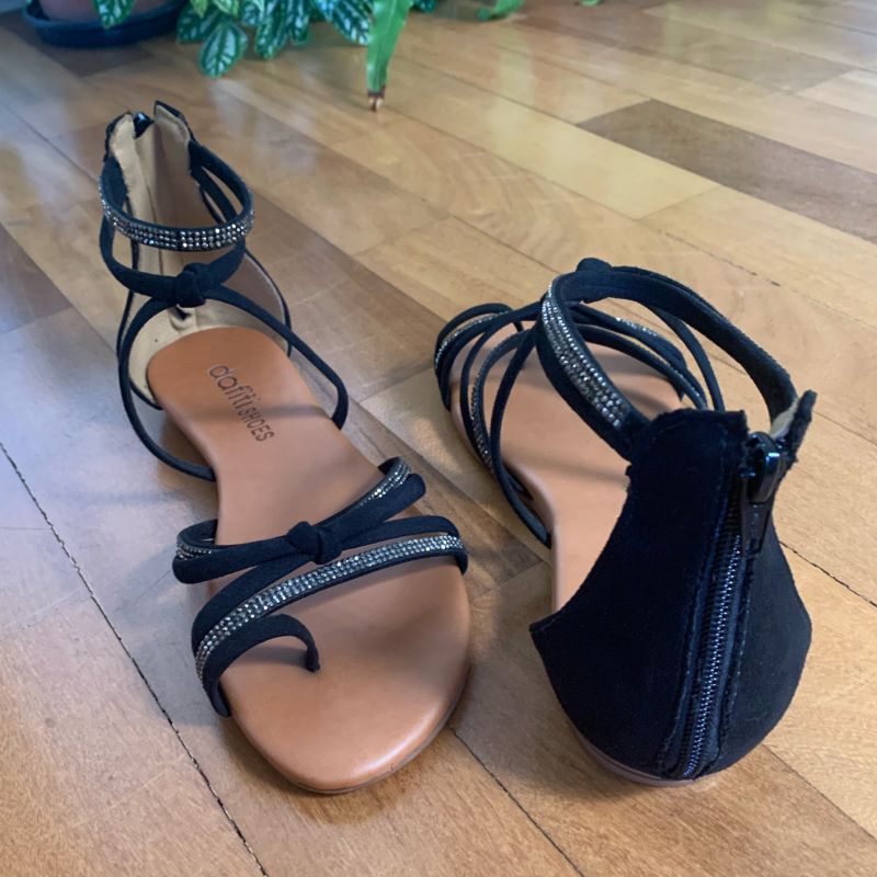 Sandália Rasteira DAFITI SHOES Tiras Preta - Compre Agora