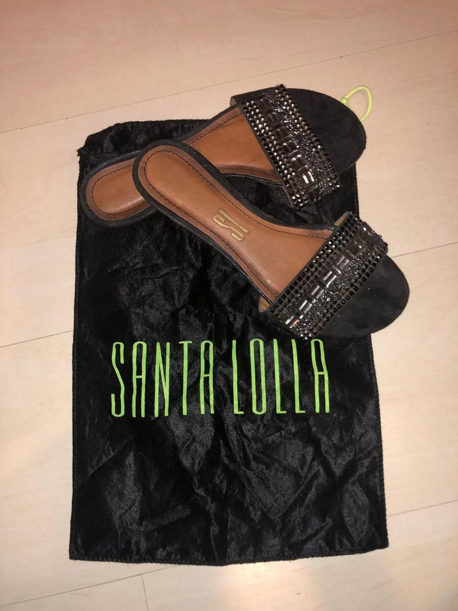 sandalia rasteira com pedraria santa lolla