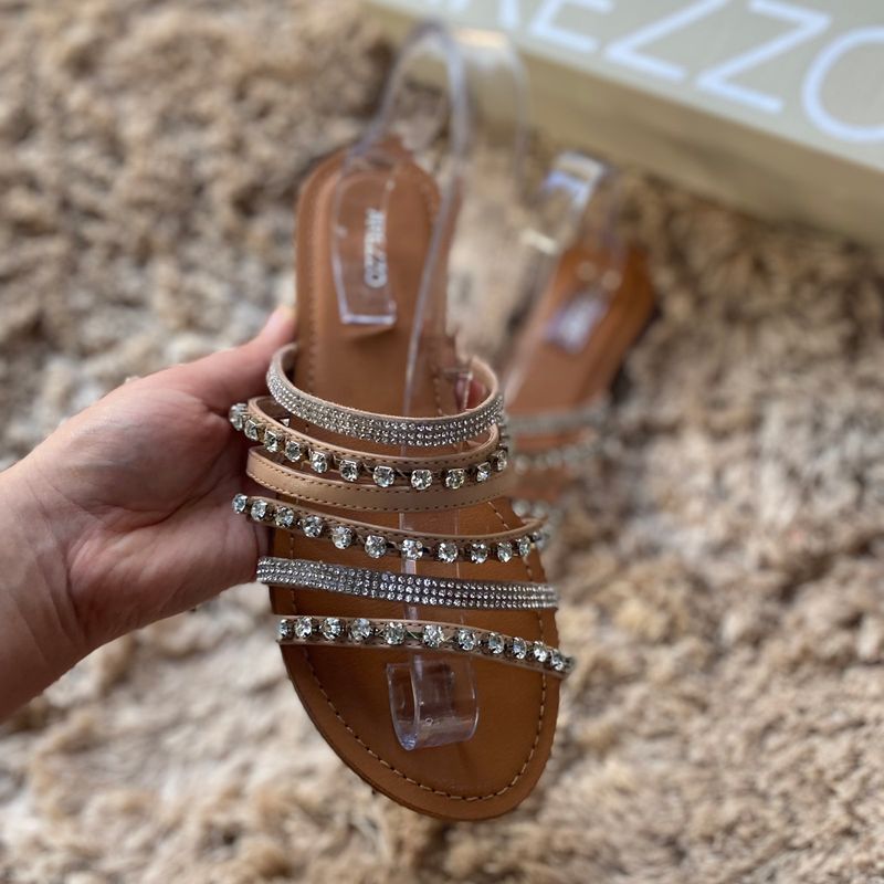 Sandália Rasteira Slide Pedras Glam Marrom Arezzo Novo Original 37