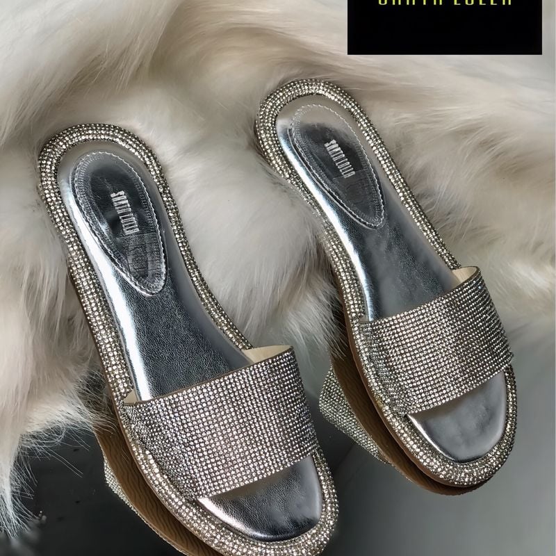 Sandália Rasteira Strass Nova Prata Santa Lolla Original 37/38