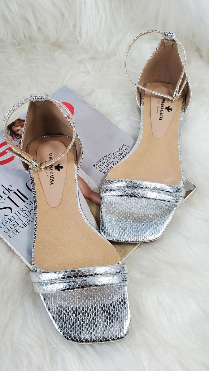 Sandália Rasteirinha Prata, Sandalia Baixa Fechada No Calcanhar