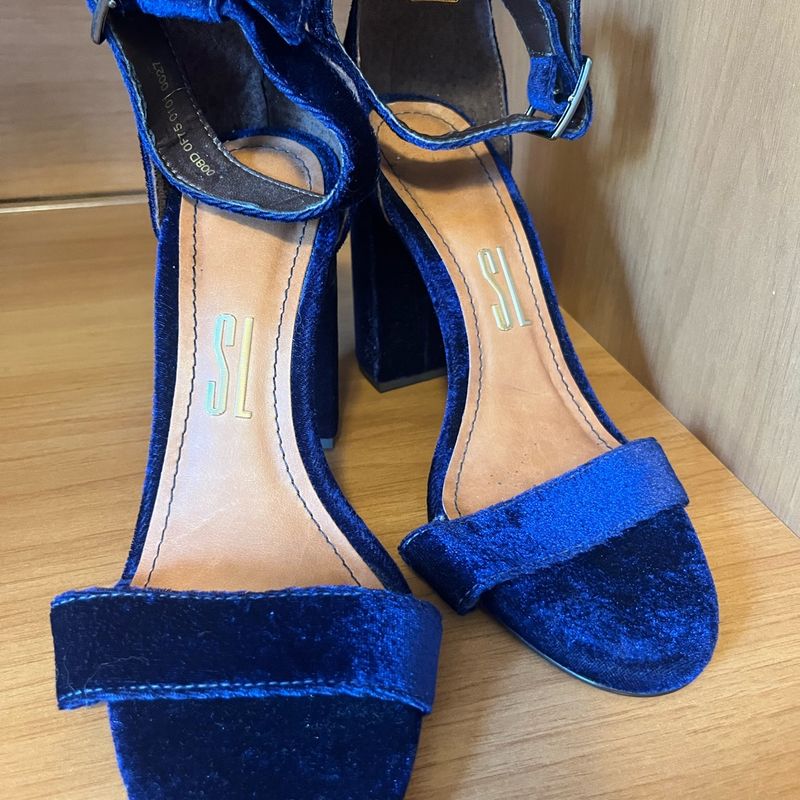 Sandália Salto Alto Azul Camurça Santa Lolla Nunca Usado