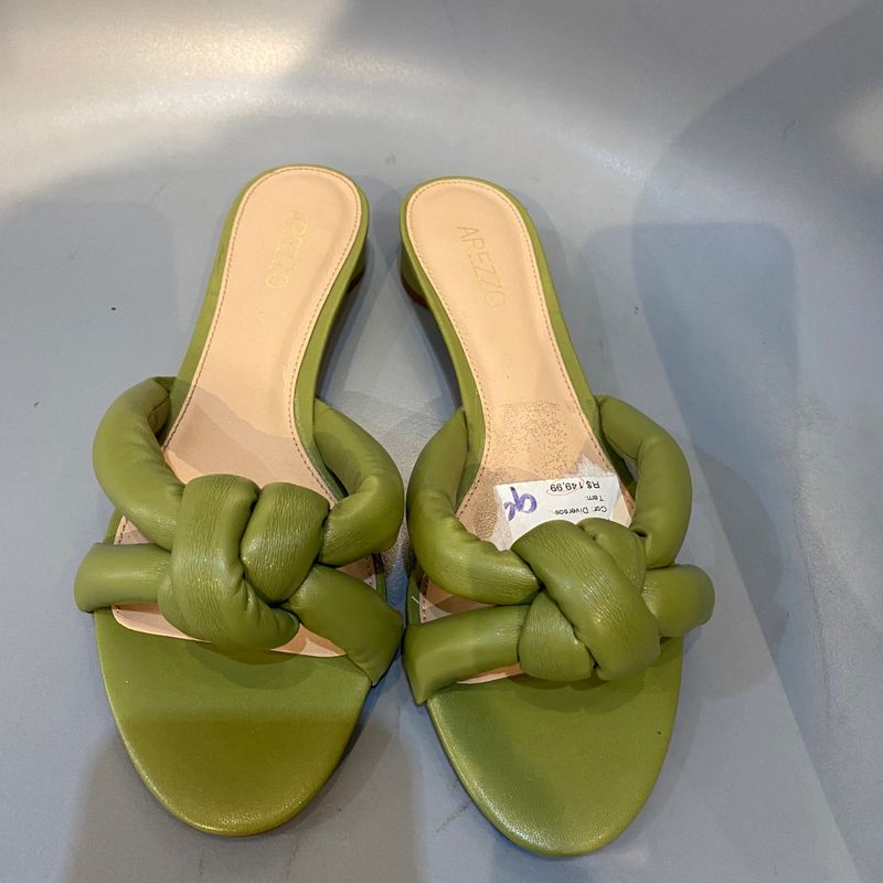 Sandália Salto Baixo Verde Sandália Feminina Arezzo Nunca Usado