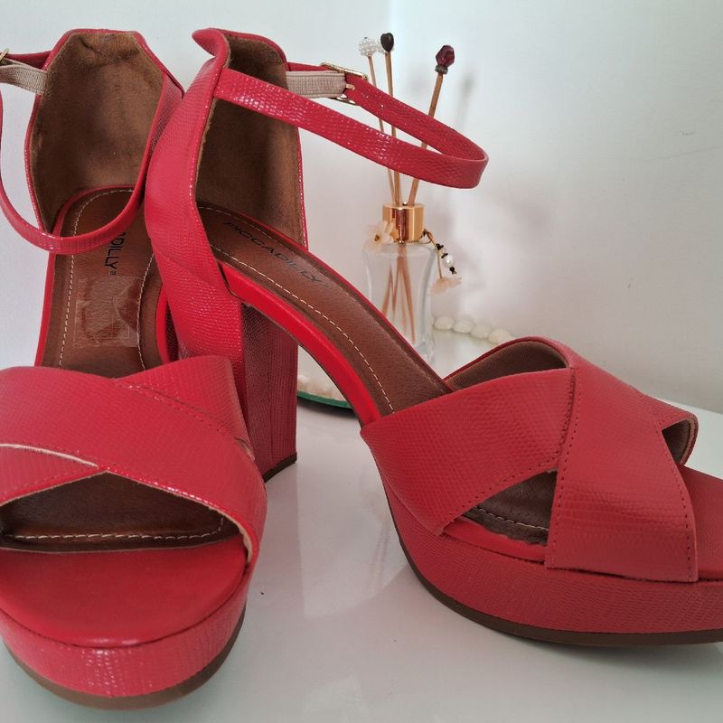 Sandália Salto Bloco Confort Vermelho Meia Pata Rasteira Feminina  Piccadilly Nunca Usado 101511166 enjoei