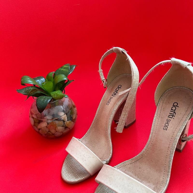 Sandália DAFITI SHOES Salto Grosso Nude - Compre Agora