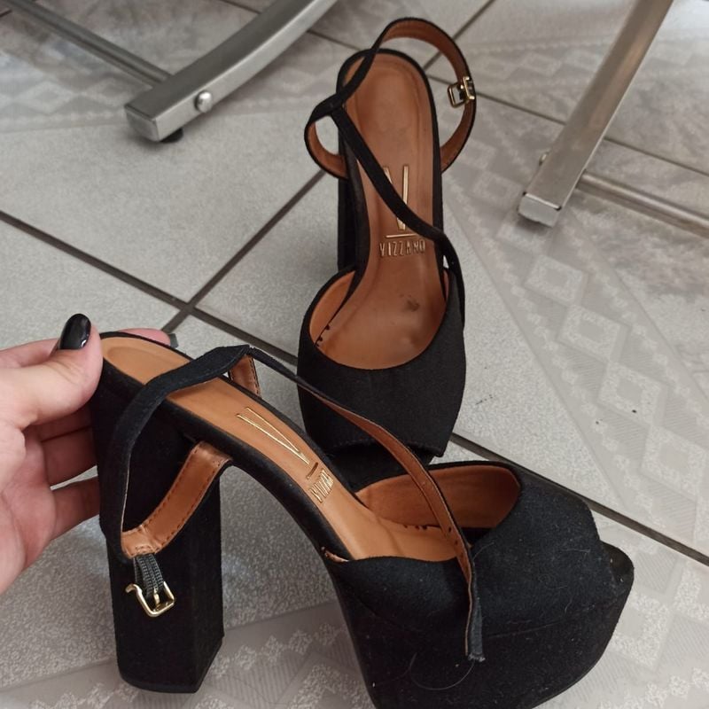 Camurça Salto Meia Pata Sandália Meia Pata Camurça Pedraria Preta