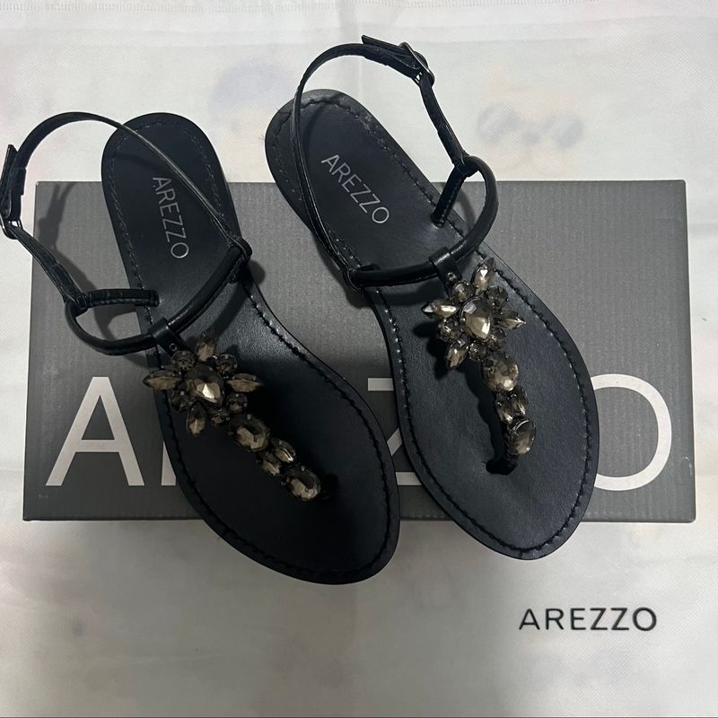 Sandália Salto Rasteiro, Preto, Número 34 Arezzo Arezzo Usado