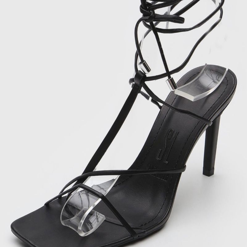 Sandália Santa Lolla Amarração Preta Sandália Feminina Santa