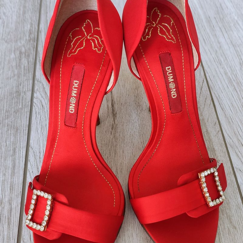 Sandália Festa Vermelha Cetim Strass 35 Meia Pata Dumond Usado