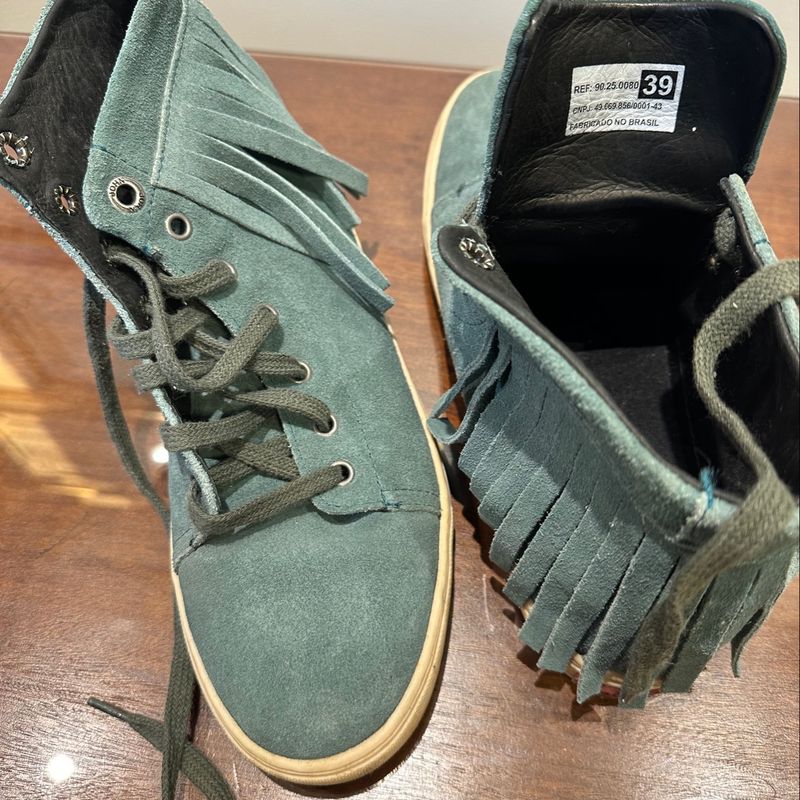 Sapatênis Cano Alto, Camurça, Feminino, com Franjas, Azul Claro