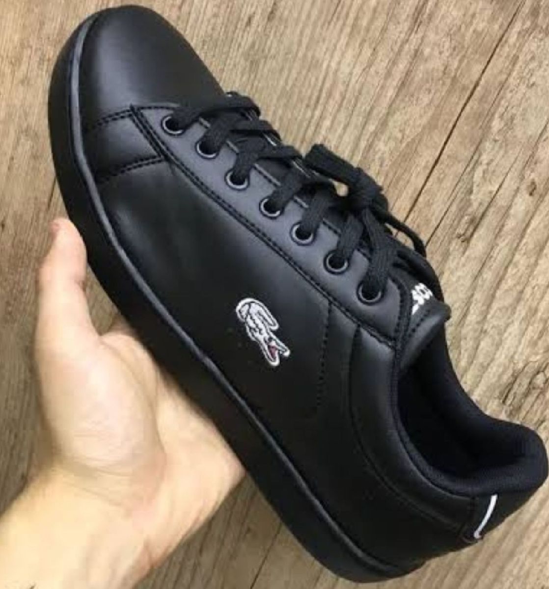 tenis lacoste preto couro
