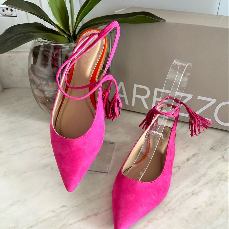 Sapatilha Arezzo Mule Slingback Nobuck Bico Fino Pink Amarra o