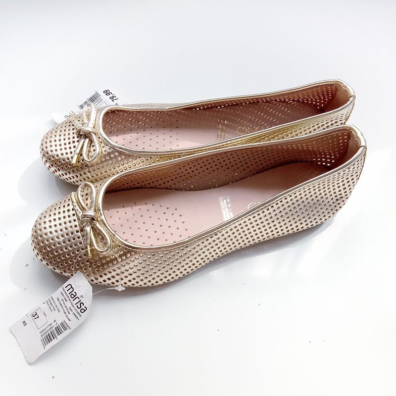 Sapatilha Dourada com Laço Via Uno Nova Via Uno Nunca Usado