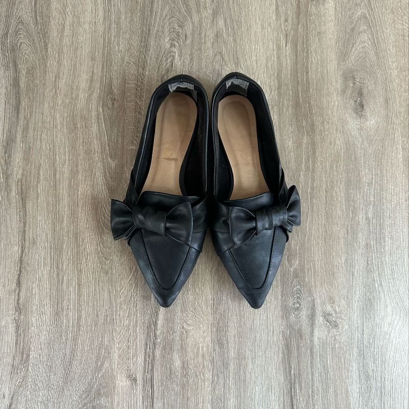 Sapatilha Preta Couro Bico Fino Sapatilha Feminina Via Uno Usado